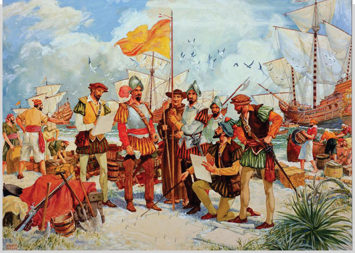 A painting of Tristan De Luna first landing on the beaches of Pensacola